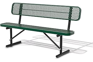 Sunnibety 6 Feet Heavy Duty Metal Park Bench for Outside, Outdoor Bench with Backrest & Portable Frame, Commercial Benches for Shopping Malls, Stores, Parks, Patios, Decks, Green