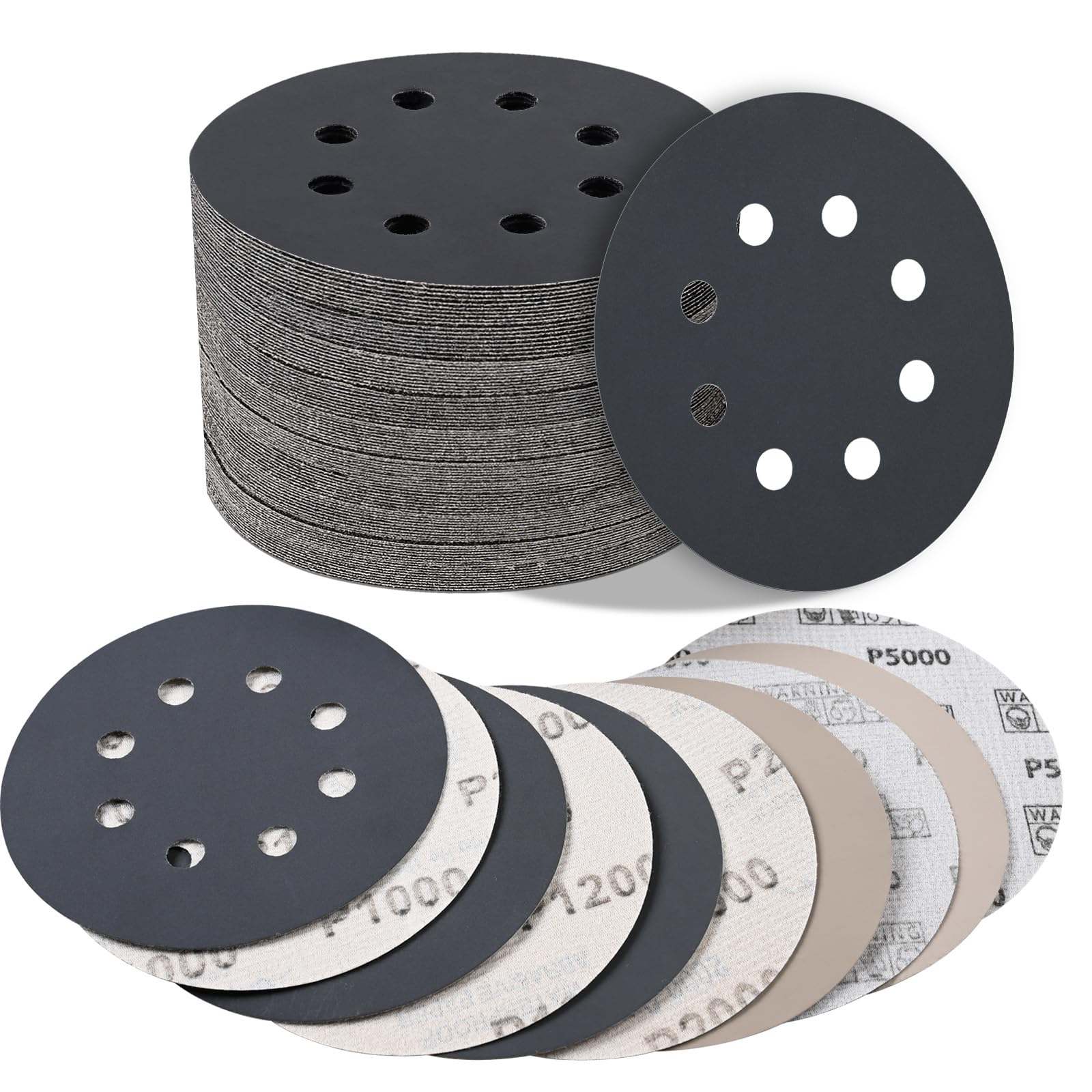 STEBRUAM Orbital Sander Discs, 125mm Sanding Discs 25PCS Silicon Carbide Sandpaper Dry Wet Include 1000/1200/2000/3000/5000 Grit for Waterproof Sanding Grinder Polishing/Metal/Automotive