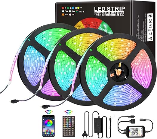 tiras led 15m tira de luz led bluetooth 5050 rgb 450 leds cambio de color de sincronizacion de musica controlado por 44 teclas rf remote app