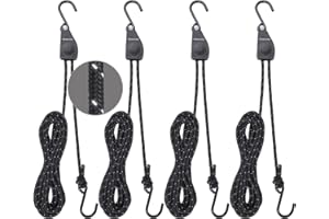 Masterwise Rope Ratchet Straps, Kayak Tie Down Straps with Reflective Stripe, Boat Trailer Straps Canoe Bow and Stern Rope Hanger Kayak and Canoe Accessories (Black, 1/4" x12'-4pcs)