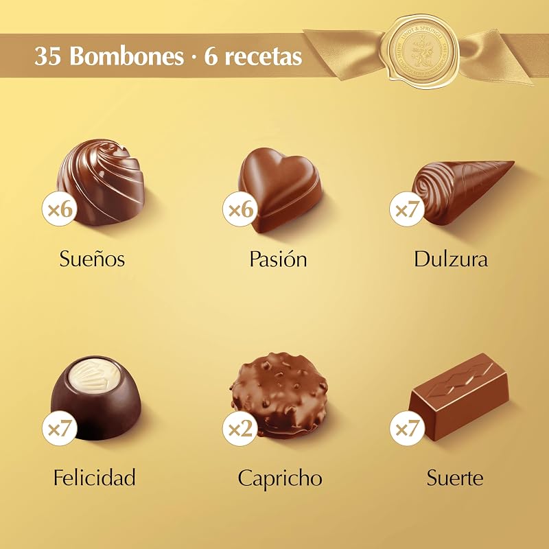 Dulces Deseos Caja de bombones de chocolate surtidos, chocolate con leche, chocolate negro, chocolate blanco, bombones para regalar, caja de bombones, 337 g