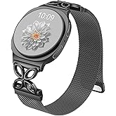 Getino Magnetic Metal Band Compatible with Galaxy Watch 8 / Watch 8 Classic Band, Milanese Floral Dressy Strap for Samsung Watch Bands Women 40mm 44mm 46mm - Black