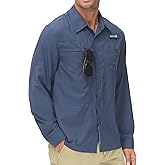 Men's UPF 50+ Sun Protection Fishing Shirts Long Sleeve Lightweight Hiking Travel Work Button Down Shirt Zipper Pocket