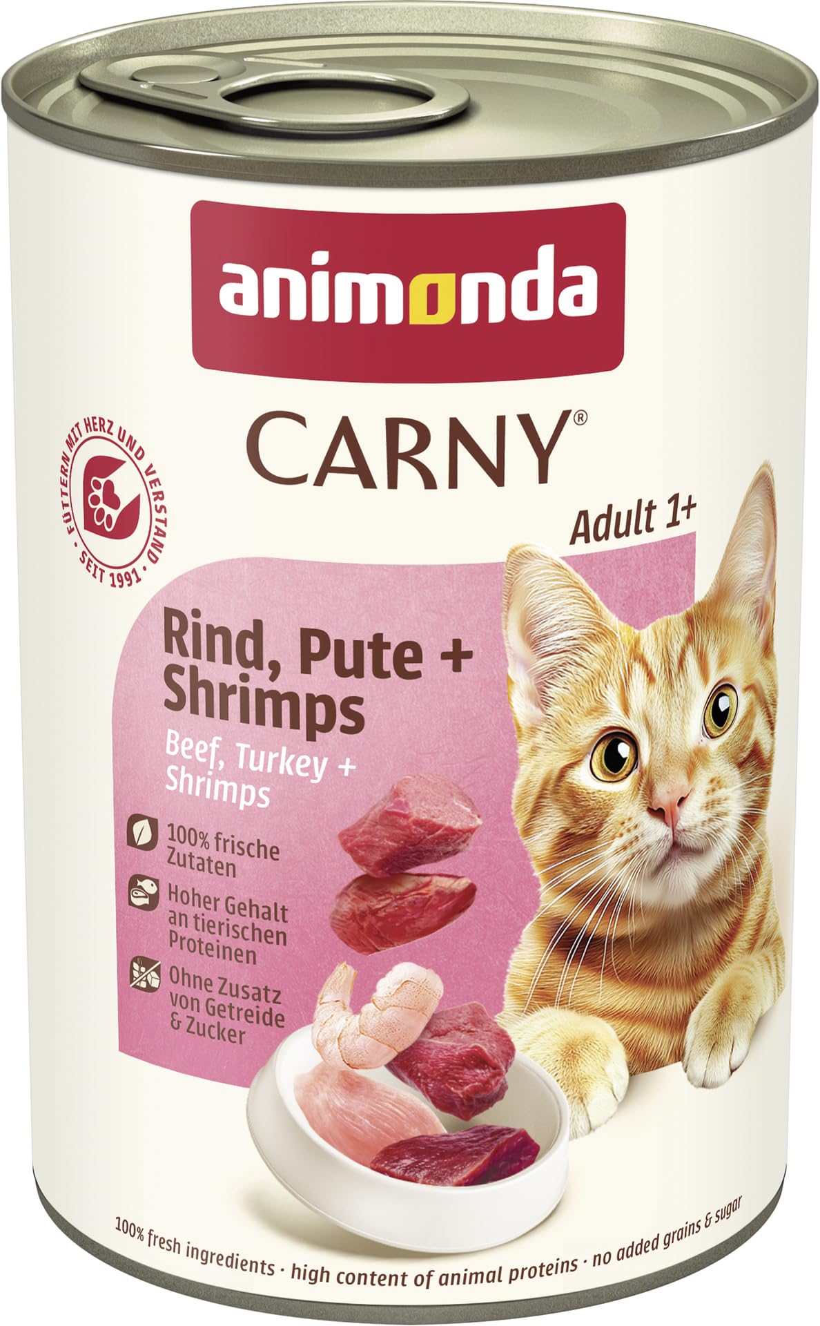 animonda Carny Adult cat food, wet food for adult cats, beef, turkey + shrimp, 6 x 400g