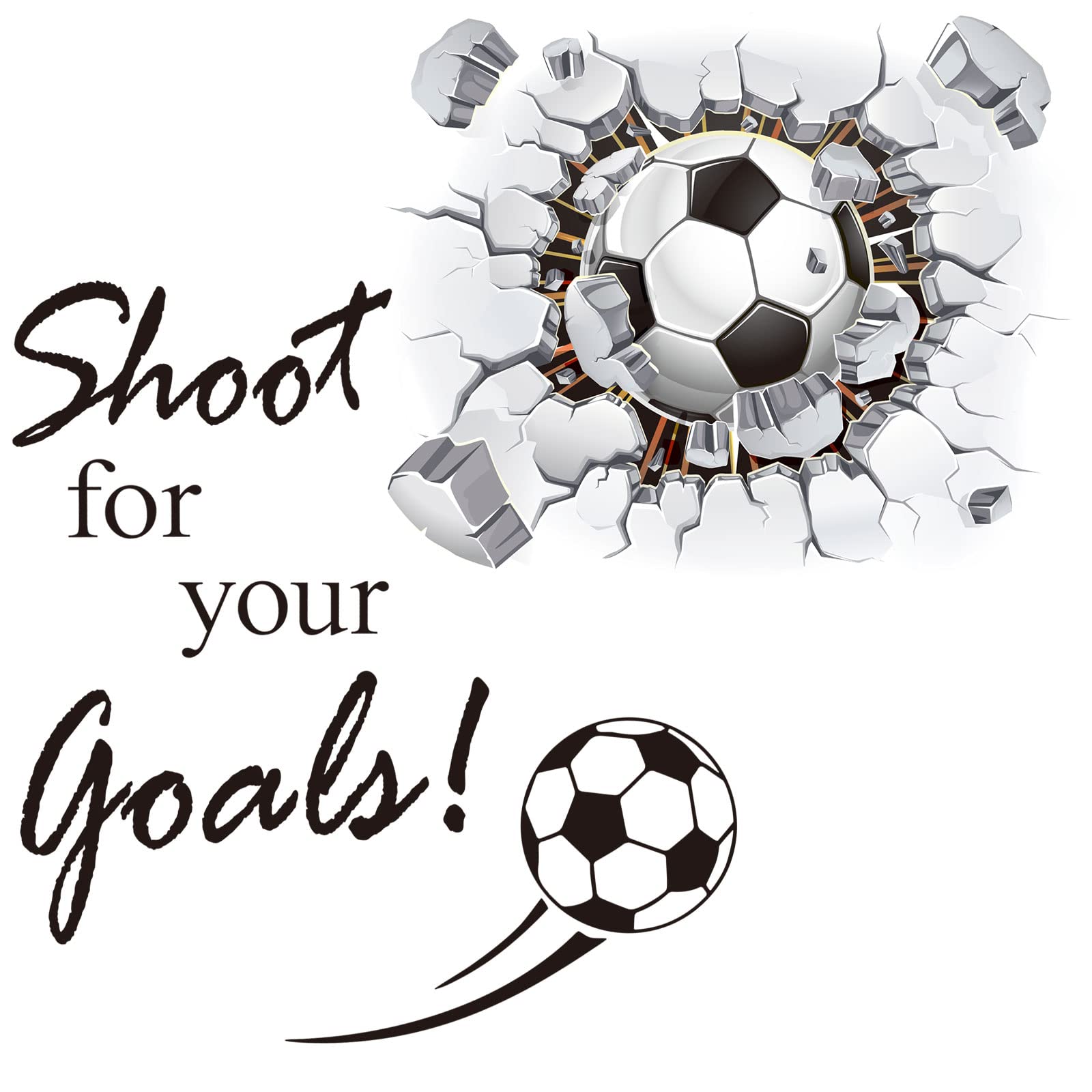 Photo 1 of Gersoniel Soccer Wall Decal 3D Soccer Wall Decor Stickers for Room Decor Football Stuff Shoot for Your Goals Football Sticker for Kid Boy Bedroom Art Decoration