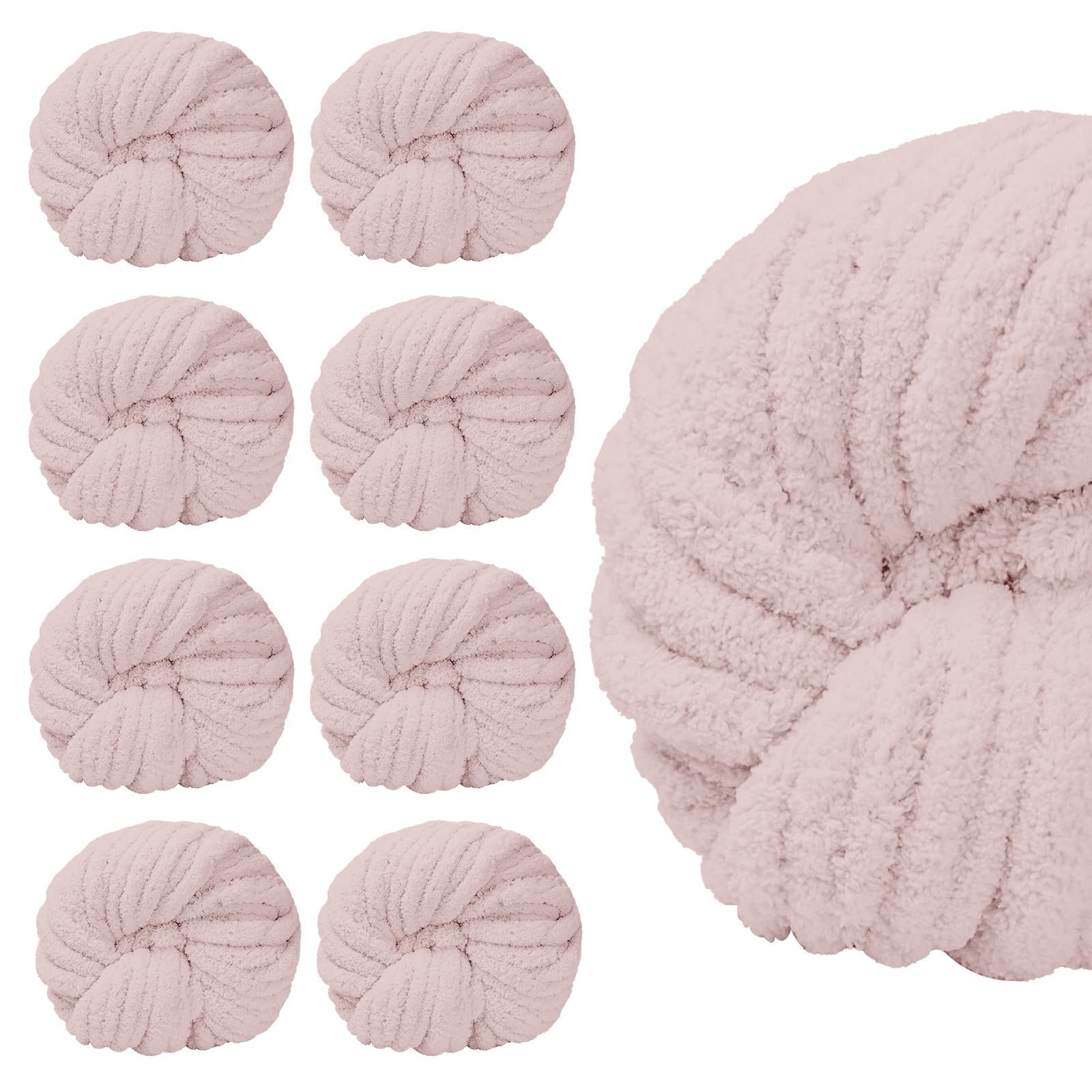 Photo 1 of SUNTQ 8 Pack Jumbo Chunky Chenille Yarn for Crocheting, Bulky Thick Fluffy Yarn for Hand Knitting Blanket, Soft Plush Knitting Yarn for Scarf,Home Decor, Pink(32 yds,8.8 oz Each Skein)