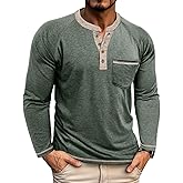 Mens Henley Shirts Long Sleeve Casual Button Basic T-Shirts Classic Vintage Tee Shirts with Pocket