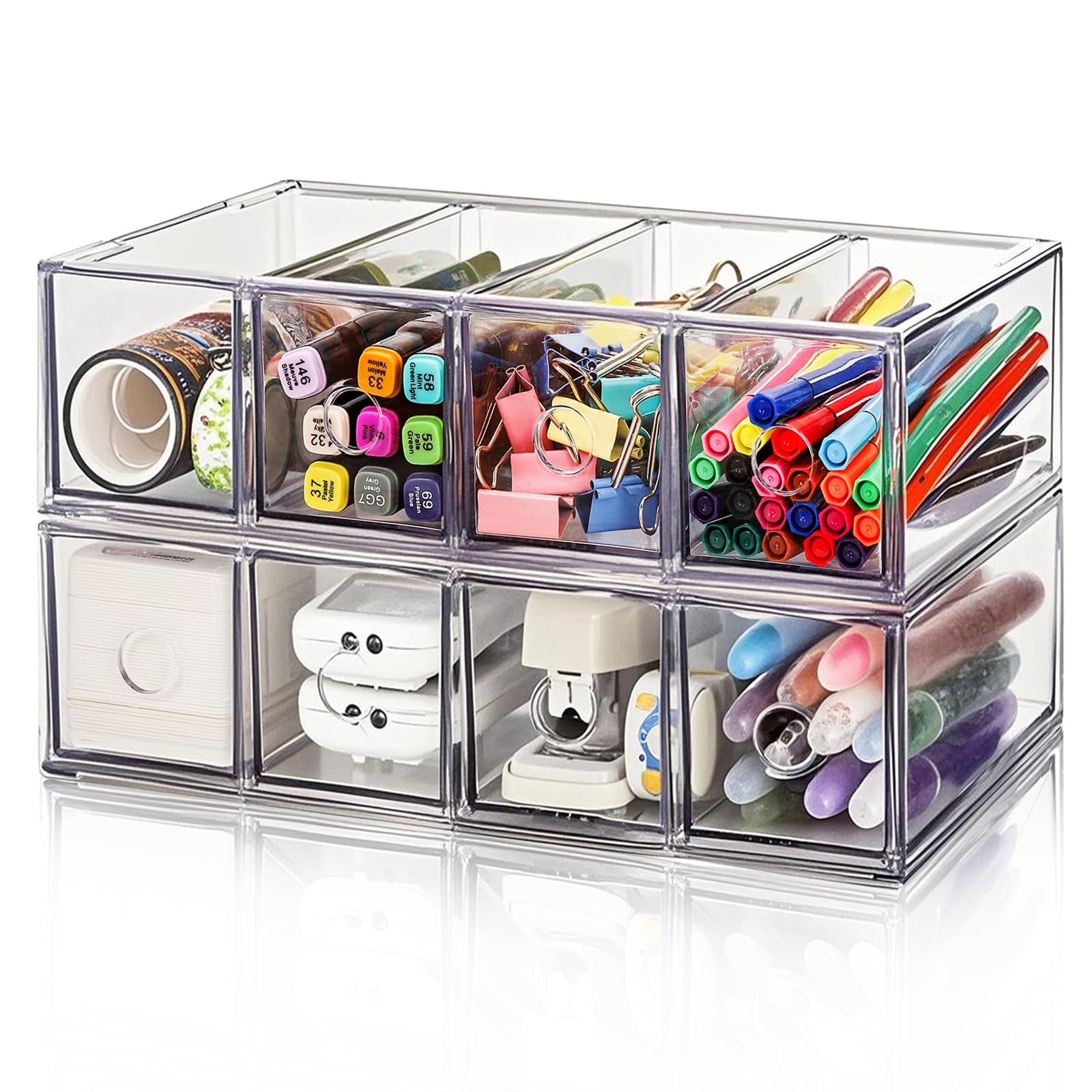 Photo 1 of Mezchi 2 Pack Acrylic Storage Drawer Organizer, Dustproof Pen and Marker Storage Organizer for Desk, Clear Makeup Drawer Organizers with 8 Drawers for Art Crafts, Marker, Countertop