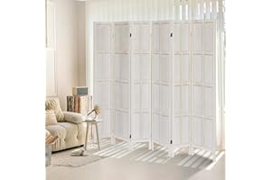 ALeesing 6 Panel Room Divider, 5.6Ft Wood Room Divider and Folding Privacy Screens, Room Divider Wall Freestanding Room Partitions, Room Dividers Screen for Home Office Restaurant Bedroom, White