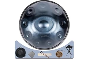 Eavnbaek Advanced Adult Handpan, 22-Inch 10-Note 440Hz D Minor Kurd Steel Drum with Soft Bag, 2 Mallets, Stand and Dust-Free Cloth (Blue)