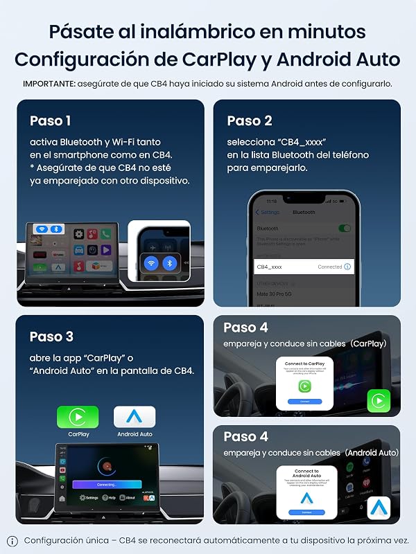 Adaptador CarPlay Inalámbrico Android Auto, AI Box CarPlay Video 3 en 1 para Cable OEM CP/AA, 4G+32G, Doble WiFi y Concentrador Bluetooth IoT, para Netflix/Youtube/TikTok, DriveChat AI Voice, CB4B