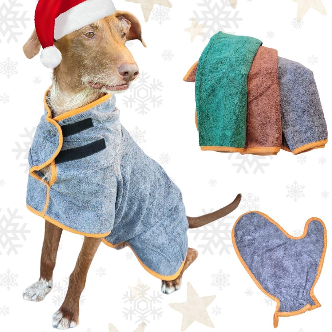 Luminoza Microfibre Bathrobe for Dogs - For Small, Medium and Large Dogs and Cats - Brown, Quick Drying, Super Absorbent