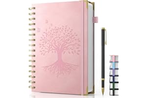 Smarpau Notebook A5, 240 Pages Wirebound Spiral Notebooks, 100gsm Thick Paper, PU Leather Journals for Women Men Note Taking 