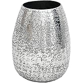 IHI est. 1986 Contemporary Tabletop Flower Vase 5 x 6 Inch Aluminum Textured Silver