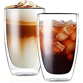 MESNEY 17oz Double Walled Glass Coffee Mugs, Glass Coffee Mugs Set of 2, Insulated Clear Cappuccino Latte Mugs for Home, Cafe & Restaurant, Durable Stackable Drinking Glasses