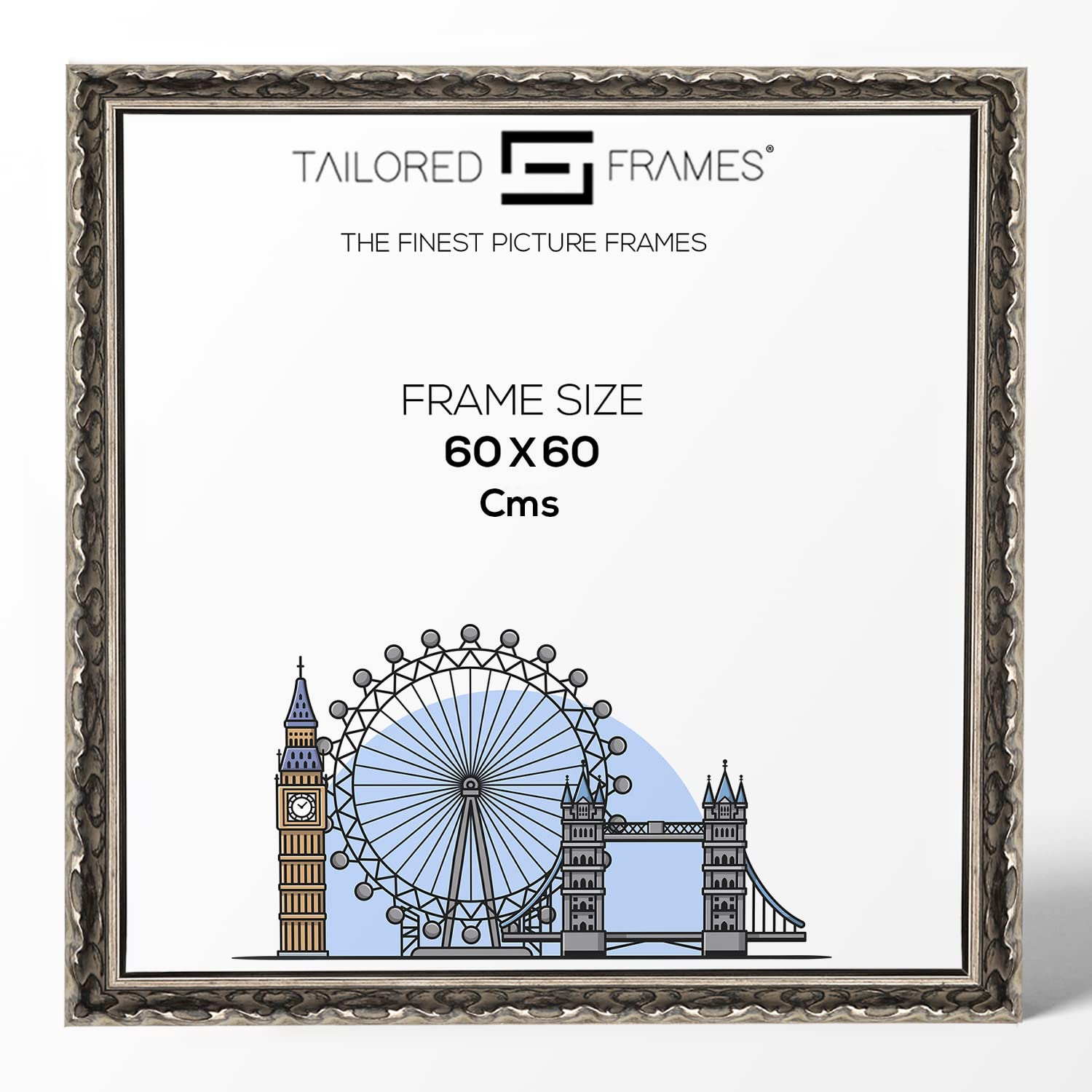Tailored Frames Vienna Silver 60 x 60 cm | Rustic Style Vintage Single Picture Frame | Wall Hanging Type | Photo Frame Without Mount