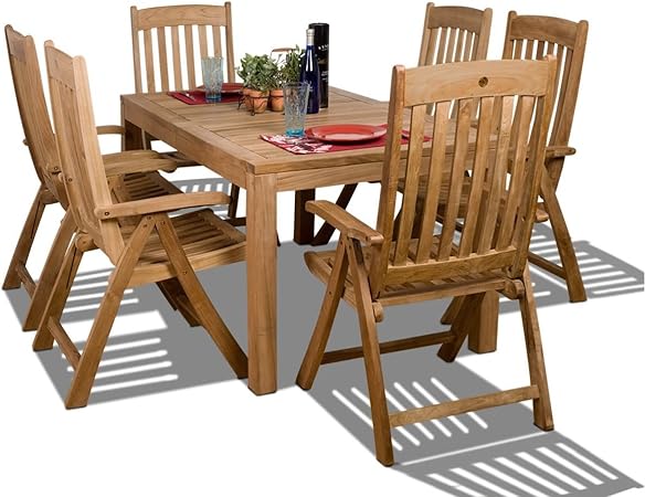 Amazon Com International Home Amazonia 7 Piece Wood Patio Dining Set In Teak Outdoor And Patio Furniture Sets Garden Outdoor