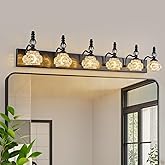 LBSQJ Modern Crystal Bathroom Vanity Light Black Vintage Bathroom Light Fixtures 6-Lights Glass Crystal Vanity Lights