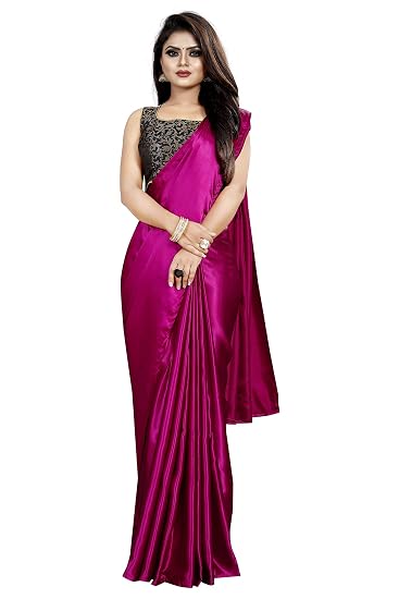 Market Magic World Womens Satin Silk Saree With Blouse Piece