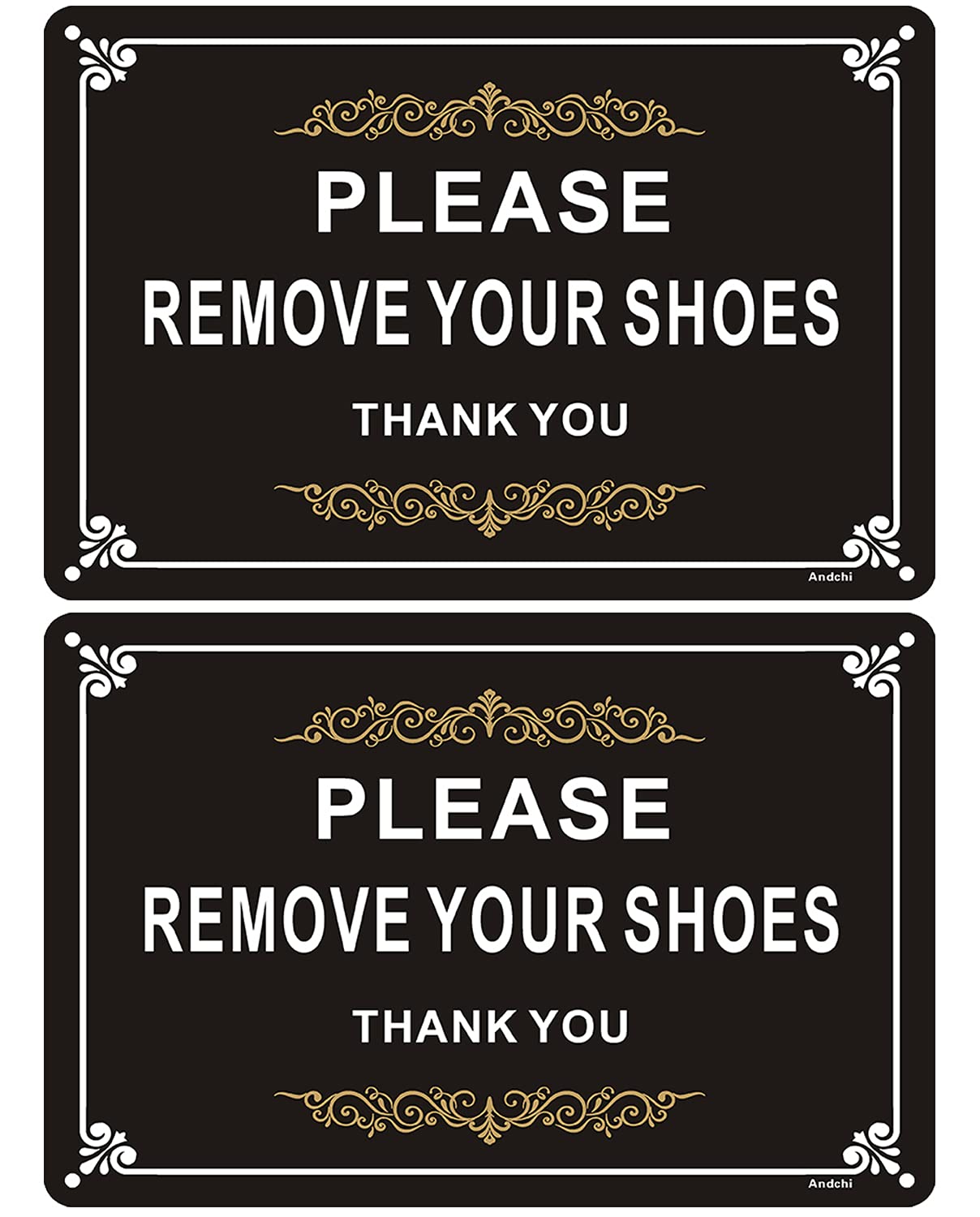 2 pcs Please Remove Your Shoes Warning Signs, Black & White Aluminium Metal Sign for Indoor & Outdoor, Gentle Warning Sign 8 x 12 inches, Rustproof No Fading