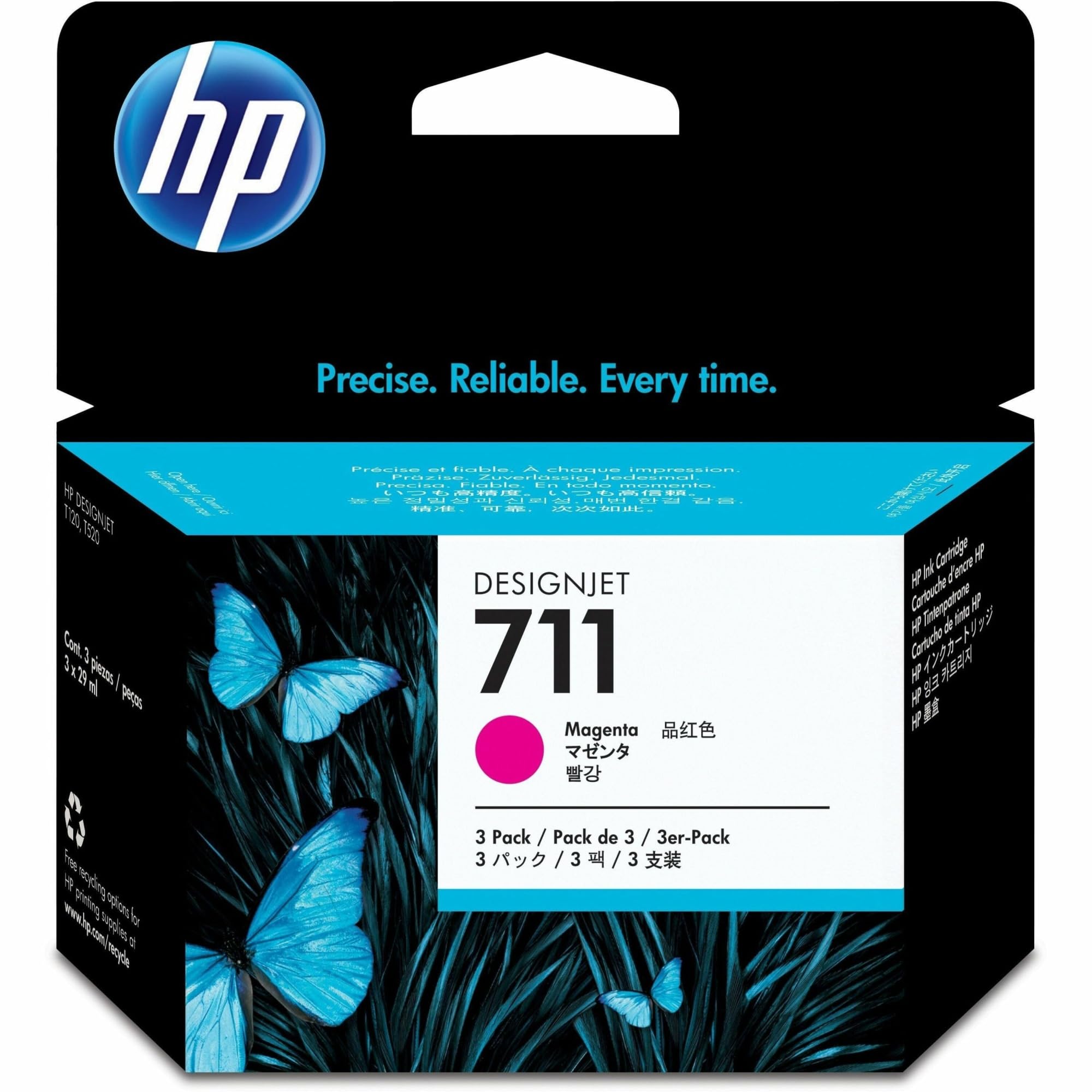HP 711 CZ135A 3-Pack Magenta 29 ml Genuine HP Ink Cartridge with Original HP Ink, for HP DesignJet T120, T125, T130, T520, T525, T530 Large Format Plotter Printers and HP 711 DesignJet Printhead