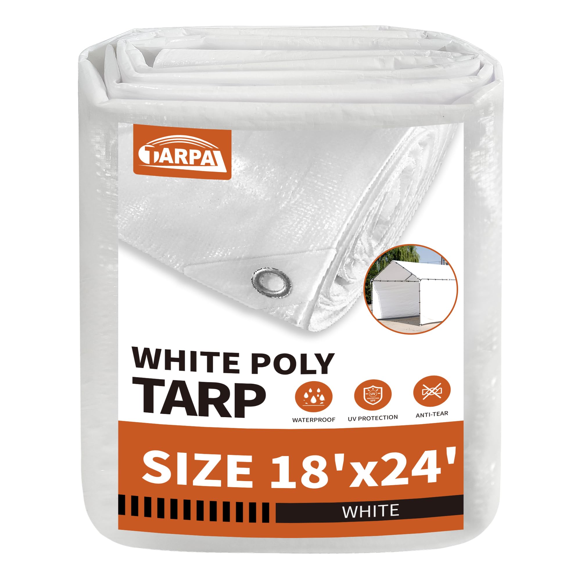 TARPAL 18'x24' White Tarp Waterproof 7.5 mil Medium Duty All Purpose Poly Tarps Cover Waterproof,Snow Proof UV Protection,Rip and Tear Proof,Poly Tarpaulin Image