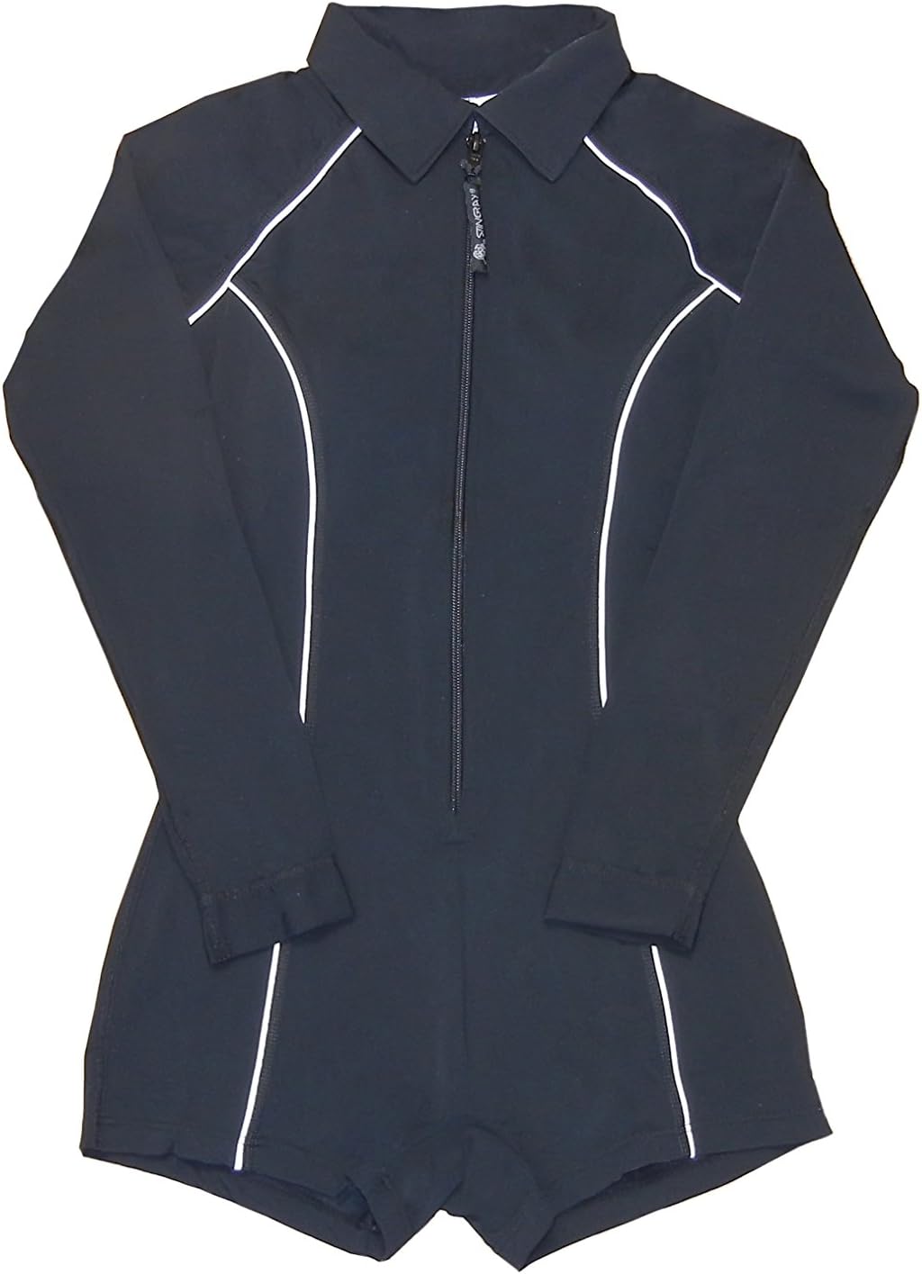 Stingray Black Women's Long Sleeve Zip Front Boyleg Rash Guard Swimsuit