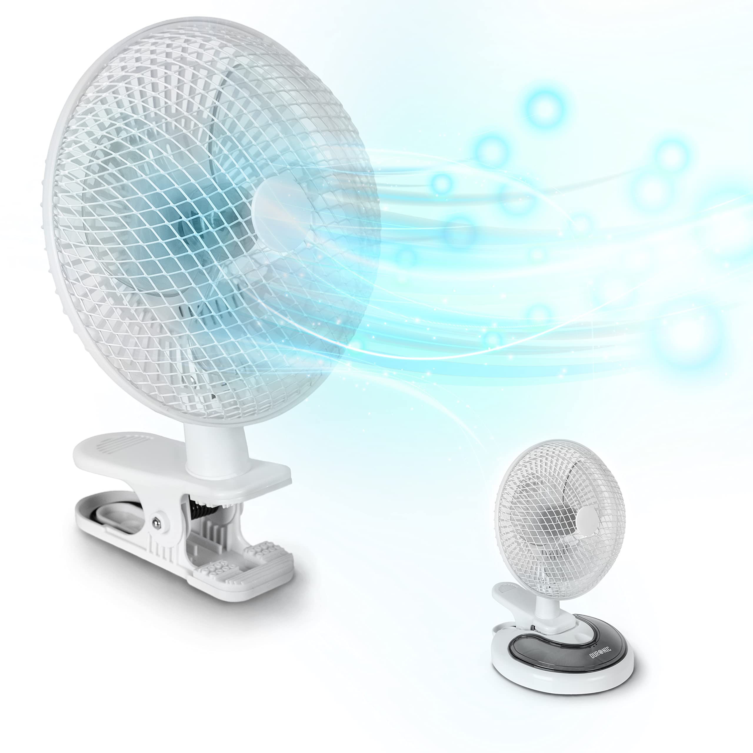 Duronic Mini Desk Fan FN15 | Cooling Fan | Clamp-On, Stand on Desktop, Wall Mount | 2 Speed | Rotating 6 Inch Tilting Head | Adjustable | Electric | Portable for Summer Travel, Holidays