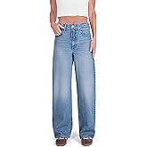 CAKE THE LABEL Women High Rise Loose Straight Jeans Wide Leg Pants (Super Light Blue)