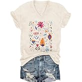 Vintage Boho Tops for Women V-Neck Flowers Shirt Spring Graphic Tees Floral Print Summer Casual Short Sleeve Tshirt Top