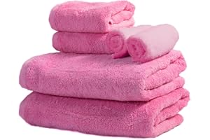 Ôhm - Terry Cloth Towel Set - Extra Fluffy & Soft - 2 Bath Towels 27x54 Inch + 2 Hand Towels 16x28 + 2 Washcloths 12x12 - Hotel & Spa Turkish Cotton & Oeko-TEX Certified - Pink