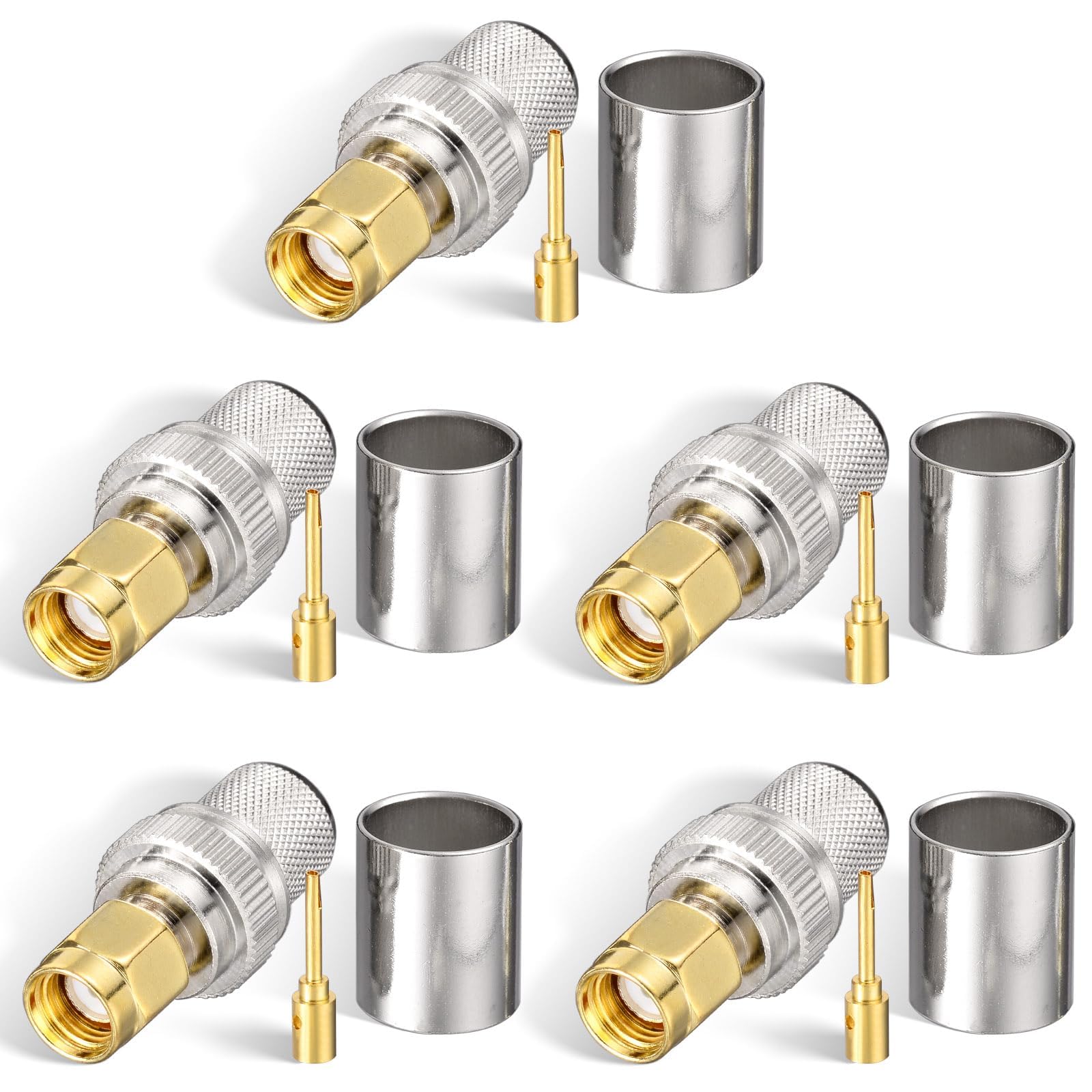Superbat RPSMA Male Crimp Connector Kit 50ohm RPSMA Solder Coax Connector for LMR400 RG213 RG8 RG8/U Belden-9913 Cable 5Pcs