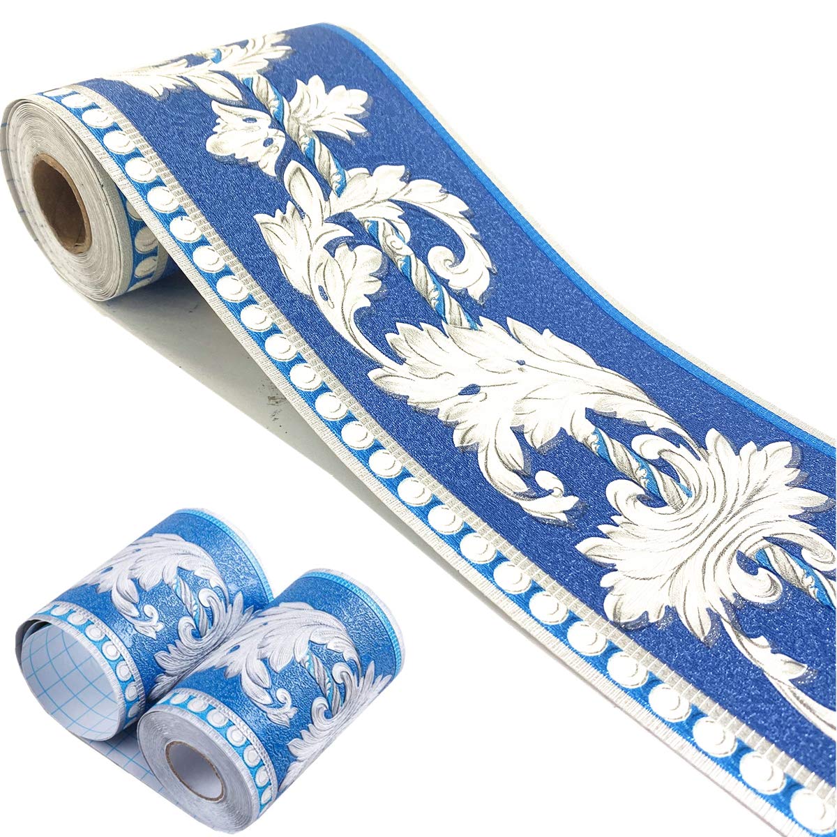 Mesoar Elegant 3D Sky Blue Floral Wallpaper Border Wall Peel Stick Molding Border Home Ceiling Sticker for Bathroom Living Room Kitchen Wall 10cm by 16.4ft