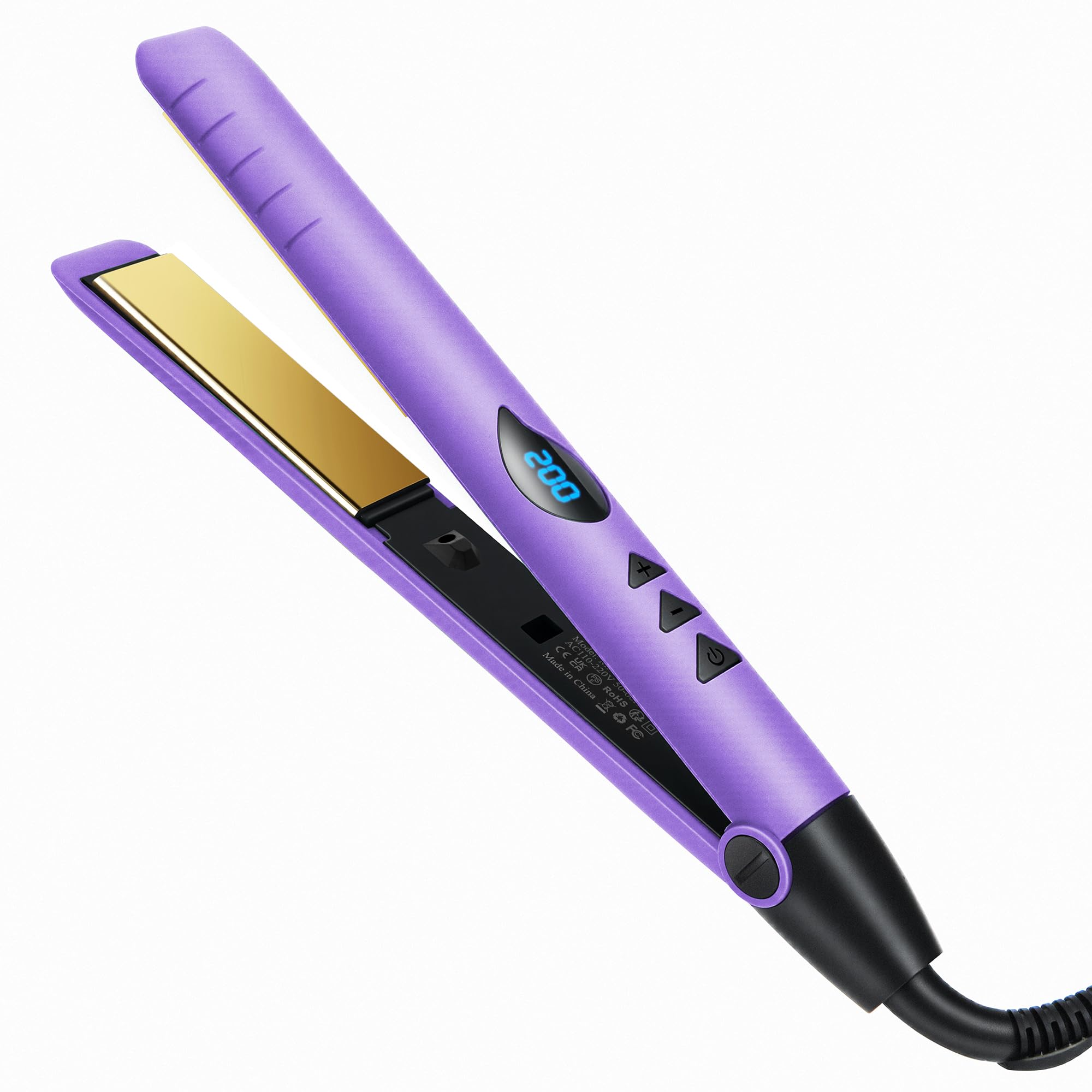 Photo 1 of 1 Inch Hair Straightener, Flat Iron Straightener & Curler 2 in 1, Rapid 15-Second Heat-Up Titanium Ceramic Ionic Dual Voltage Straightener for Less Frizz, Shines and Smooth, Styling Tools (Purple)