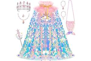 Meland Princess Dress Up for Girls 3-8, 11Pcs Mermaid Cape with Crown, Dress Up Clothes Birthday Gift Toys for Girls Toddlers