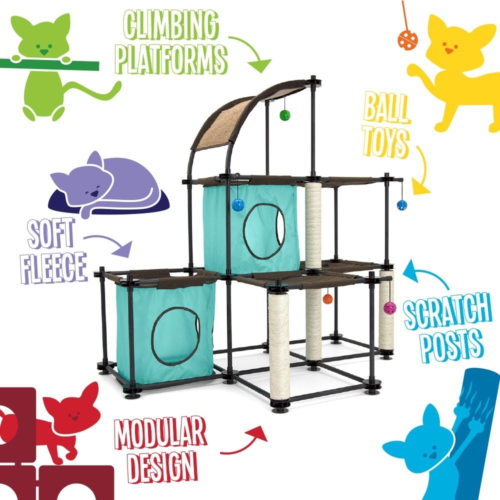 Kitty City Claw Mega Kit Cat Furniture, Cat Feeding Colletion, Cat Condo Collection, Cat Toy, Cat Tree, Mega Kit-Green, 3 levels, Model Number: SPO-0587 : Cat Tower : Pet Supplies