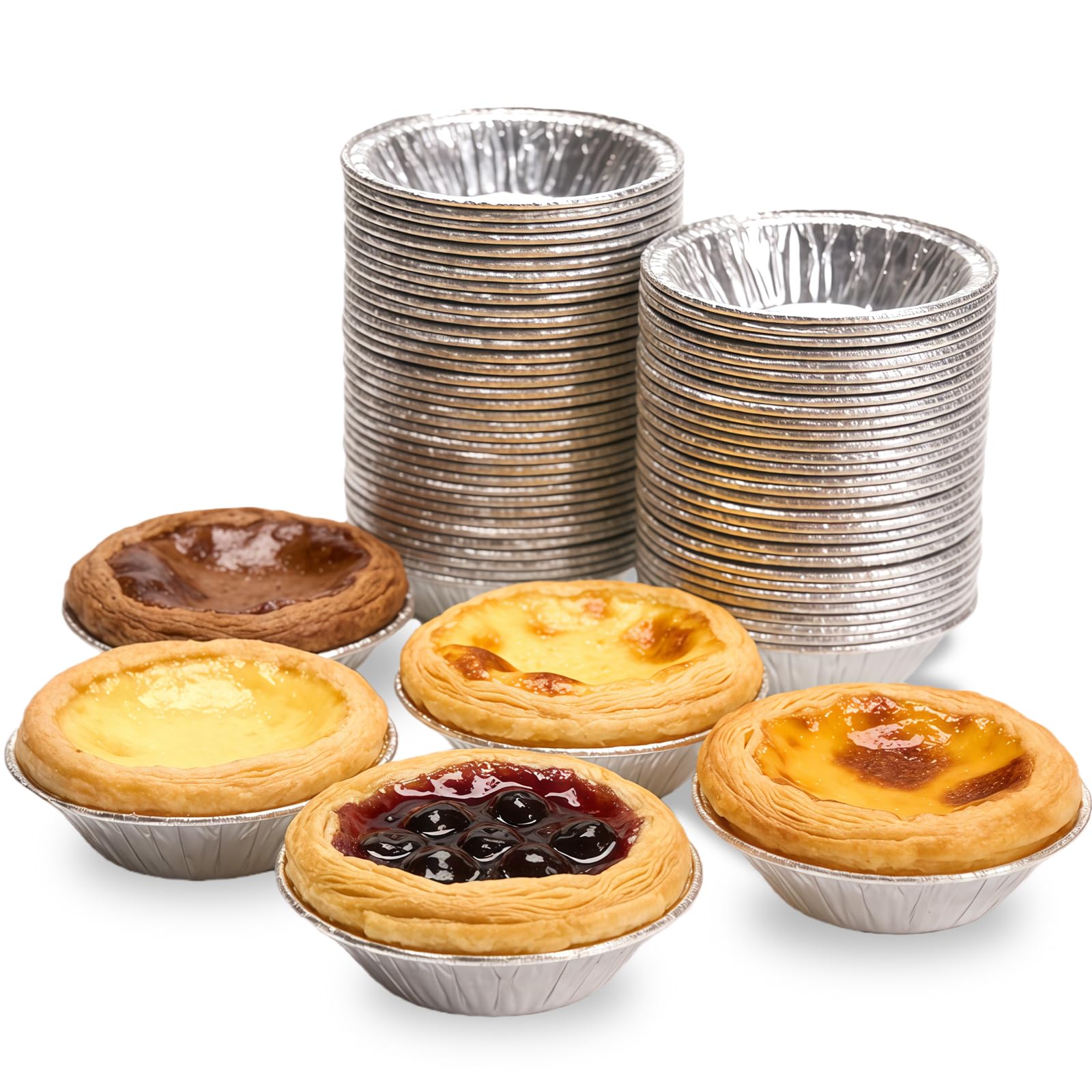 100 pcs Foil Trays Muffin Cases Foil Bun Cases Tin Foils Trays Foils Pie Trayss Cake Tins Mini Egg Tart Cases Supplies for Baking
