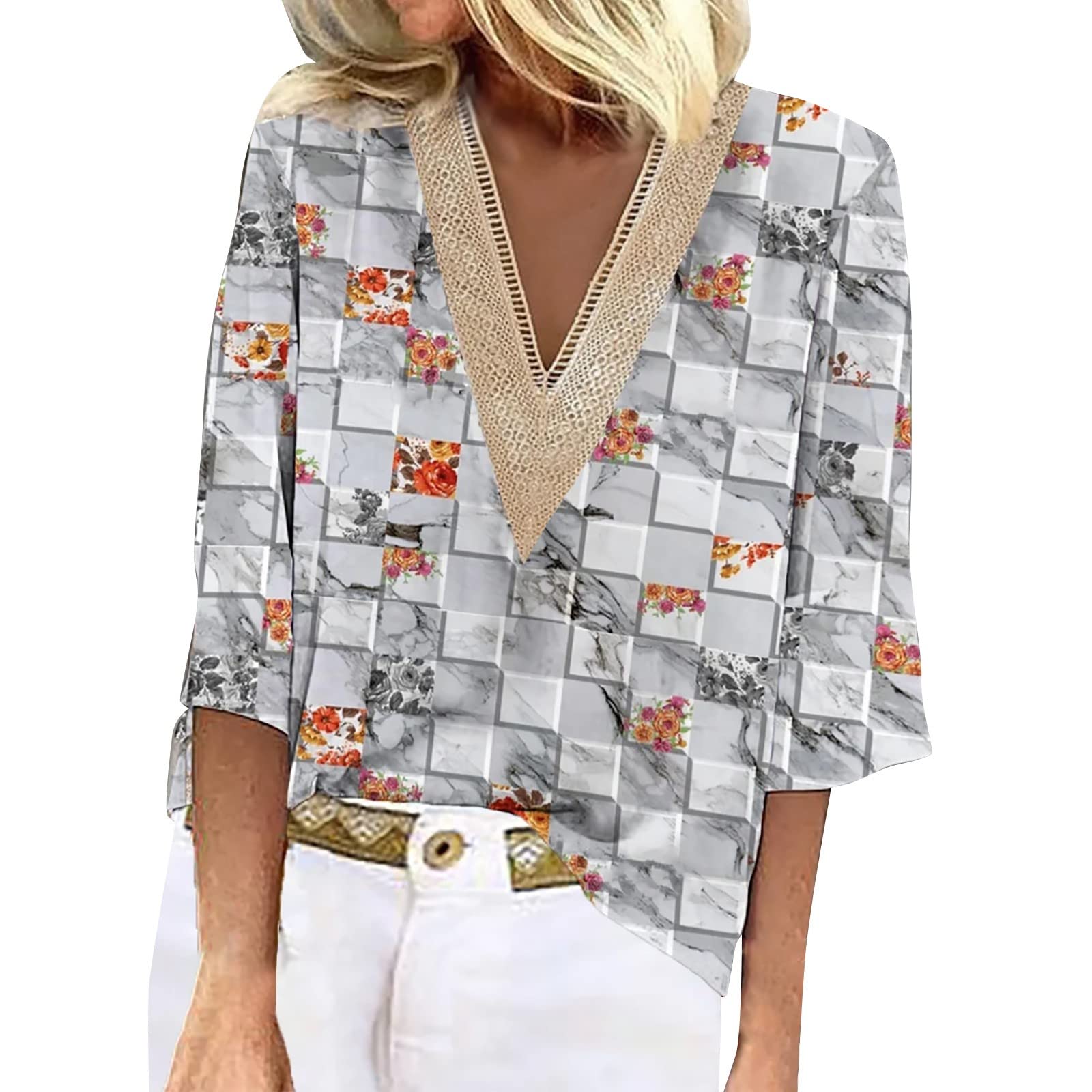 Tops for Women 2023 3/4 Length Sleeve Tops Trendy