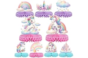 Lopeastar 9Pcs Unicorn Birthday Decorations Centerpieces, Unicorn Table Decorations Pastel Rainbow Honeycomb Centerpieces Party Decorations