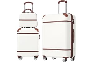 Merax Luggage Set 2 Piece Suitcase Set with Cosmetic Case Expandable Spinner Wheels Vintage Luggage Sets(White,20"+28")