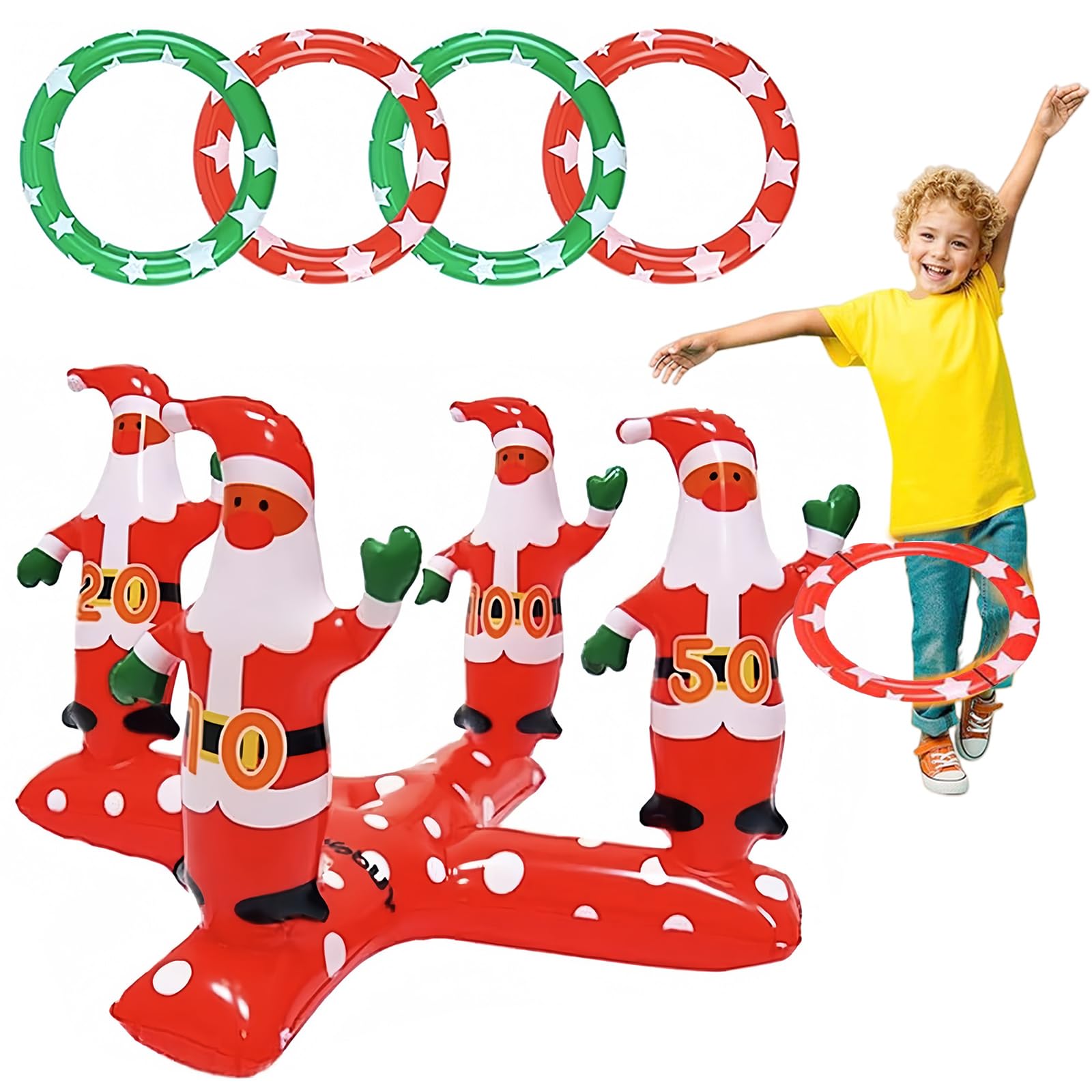 Christmas Party Ring Toss Game,Inflatable Xmas Santa Ring Toss Game with 4 Rings.Christmas Throwing Rings for Kid Family School Party Favor Indoor Outdoor Christmas Fun Toss Game