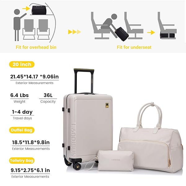 LUGGAGE SETS 3 PIECE,CARRY ON LUGGAGE 20 INCH WITH SPINNER WHEELS,PC HARDSIDE SUITCASE SET WITH TSA LOCK,DURABLE CARRY ON SUITCASE WITH TRAVEL DUFFLE BAG FOR MEN WOMEN