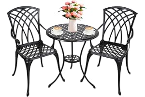 Withniture Outdoor Bistro Set 3 Piece Patio Bistro Set, Cast Aluminum Bistro Table and Chairs Set of 2, Small Patio Table Set