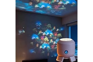 Dynamic Rotating LED Projector Light, USB Rechargeable 360° Ocean Wave Night Light Projector with Snowflake & Christmas Patte