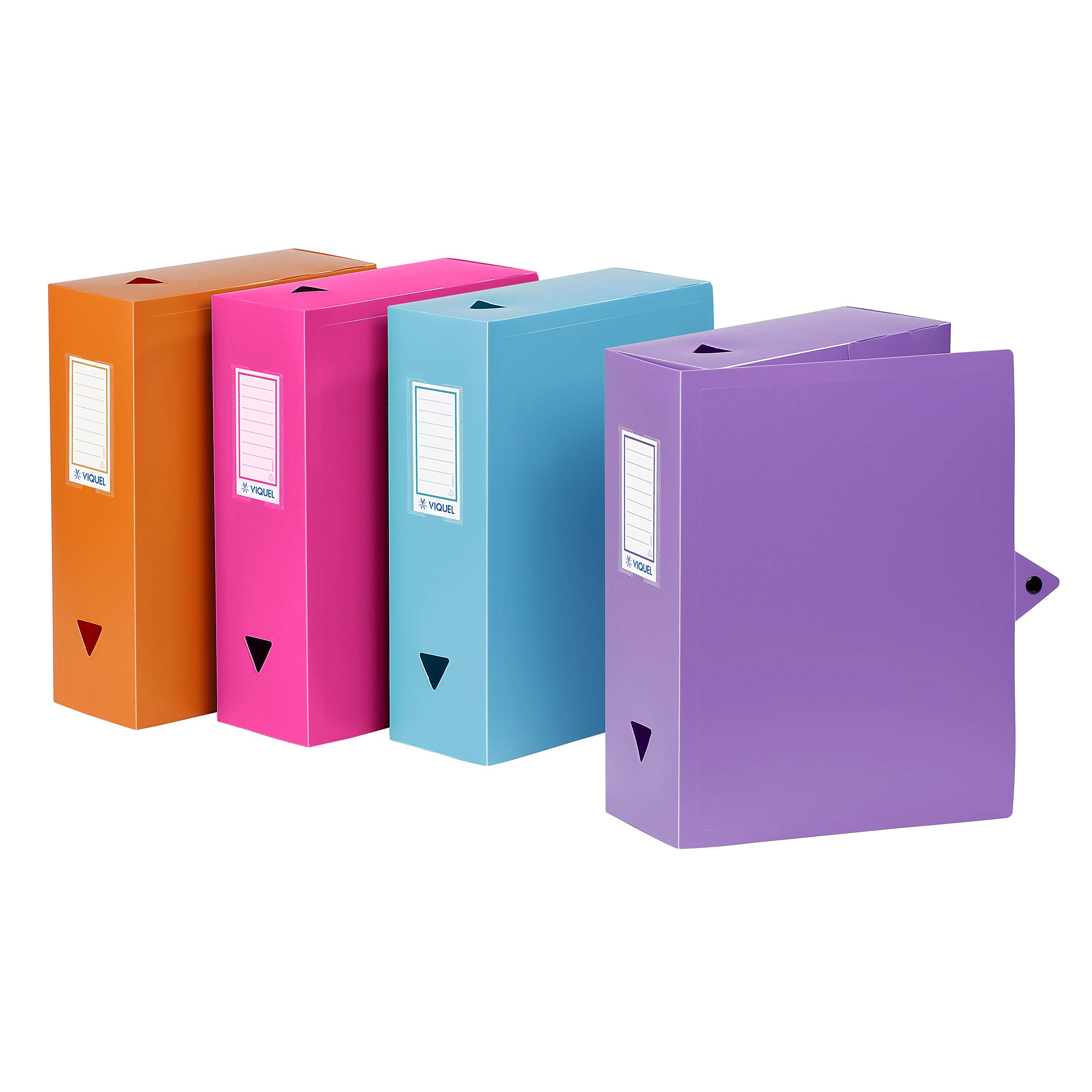 Viquel Set of 4 Assorted Plastic Filing Boxes - High Capacity Archive Boxes for Document Storage - 10 cm Spine
