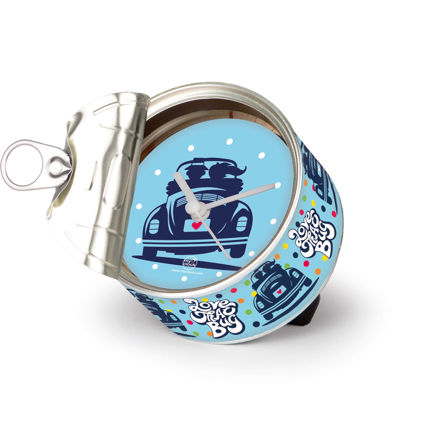 BRISA VW Collection Volkswagen Table Clock, Magnet Clock, MyClock also customizable, Photo Gift in T1 Bus, Beetle, GTI Design (Love That Bug/Blue)