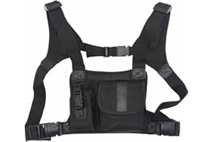 GoodQbuy Universal radio harness chest Rig Bag Pocket Pack Holster Vest for Two Way Radio (Rescue Essentials) (Leather Black)