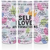 Daily Affirmations for Women Girls Therapist, Inspirational Self Love Christmas Birthday Gifts 20 oz Skinny Tumbler Stainless Steel Insulated Tumblers Straight Coffee Mug Thermal Travel Cup with Lid
