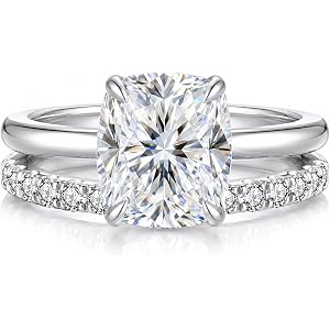 TEFAMAO 4CT Cushion Cut Moissanite Engagement Ring Set Women | 3EX D Color VVS1 Bridal Wedding Band Set, Promise Travel Ring,