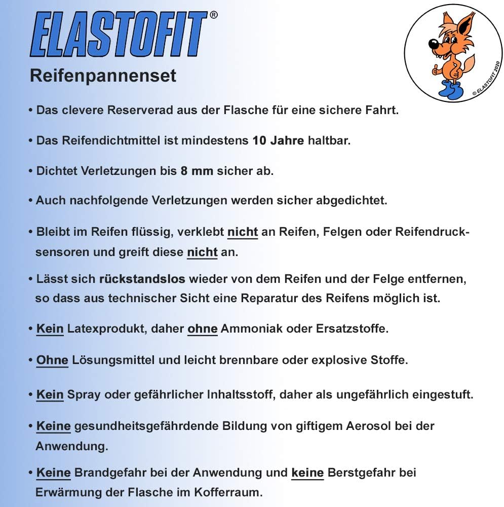 Elastofit Refill Pack Breakdown Set Tyre Sealant Replacement Bottle for All Cars 10 Years Shelf Life - Image 3